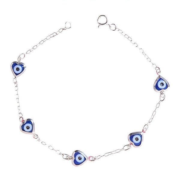Pulseira Olho Grego Coração Prata 925