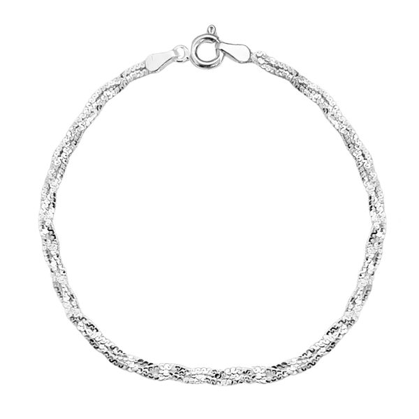 Pulseira Trançada Diamantada 3 fios 3mm Prata 925