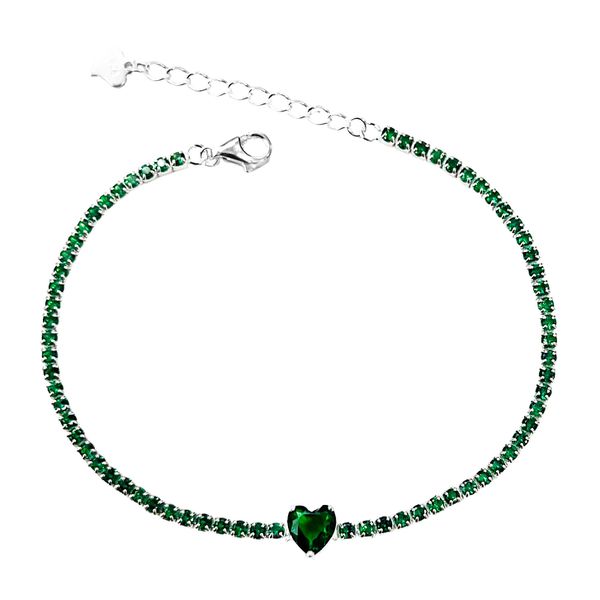 Pulseira Riviera Esmeralda com Coração Prata 925