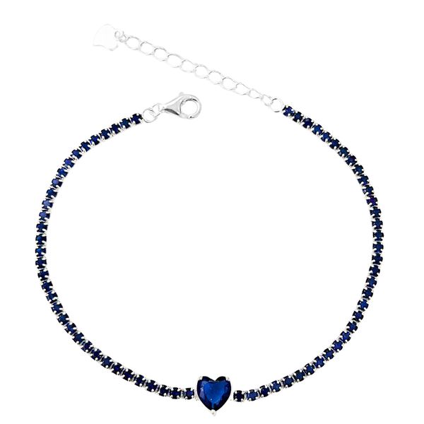 Pulseira Riviera Safira com Coração Prata 925