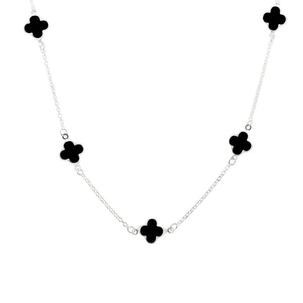 Choker Trevos Resina Preto Prata 925