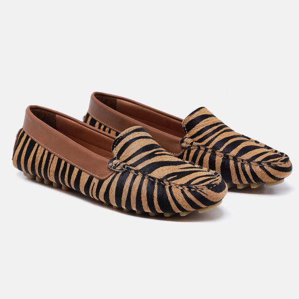 Mocassim Feminino Lecas Pelo Zebra Caramelo