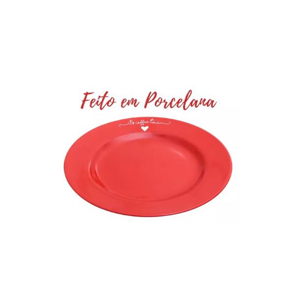 Prato Raso De Sobremesa De Porcelana Lamour Vermelho 