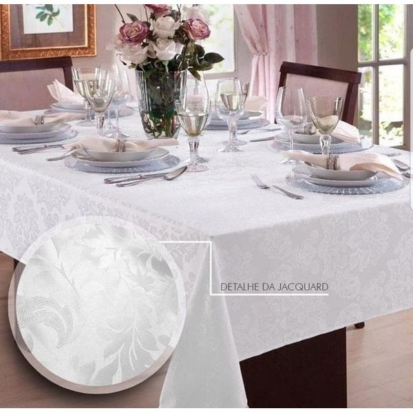 Toalha de Mesa Jacquard Adamascado Branco