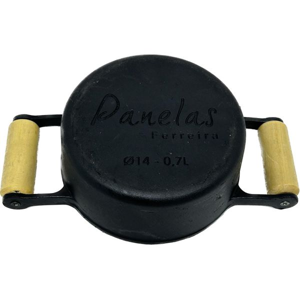 Panela de Ferro Fundido Alça de Madeira Tampa de Vidro 14 cm 