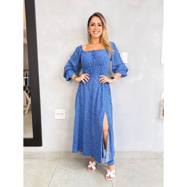 VESTIDO FLORAM MIDI AZUL