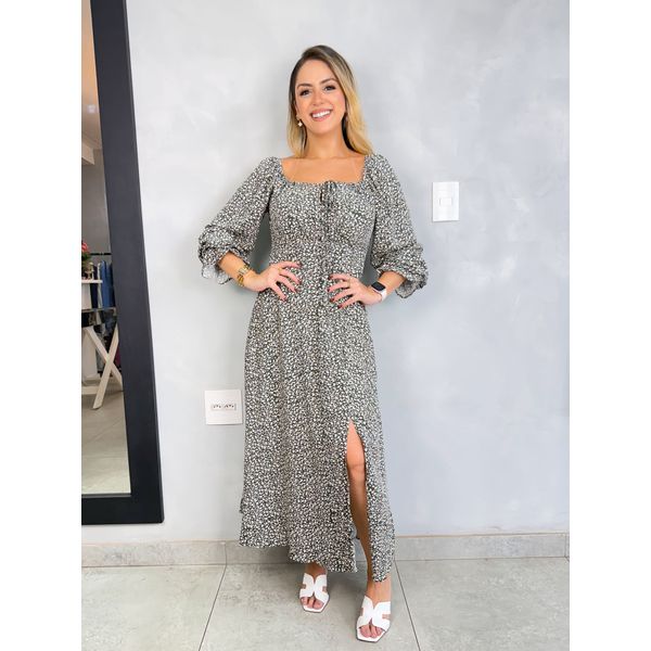 VESTIDO FLORAL MIDI VERDE