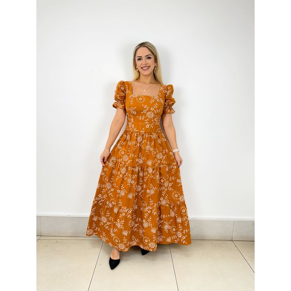 VESTIDO PRICESA TERRACOTA ESTAMPADO