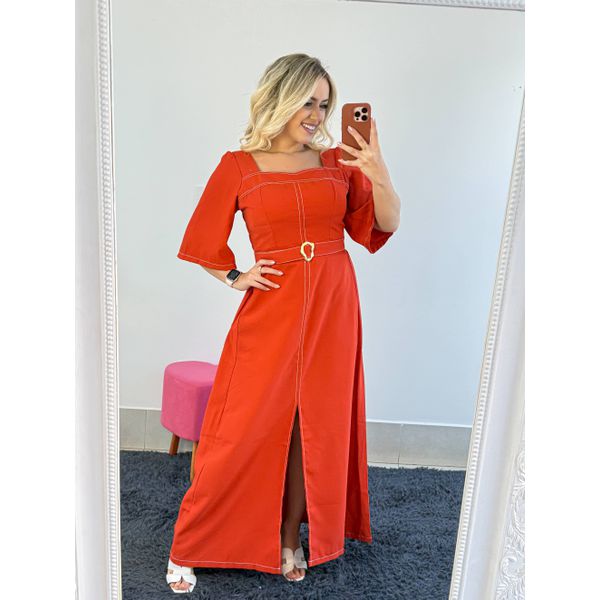 VESTIDO MARIELA PESPONTO LARANJA 