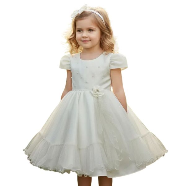 Vestido Champanhe Infantil Menina Festa Glitter Perolas Elegante Com Babado 
