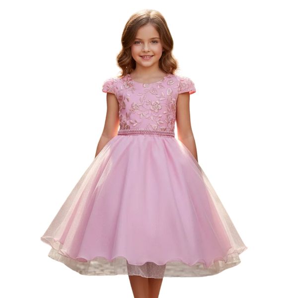 Vestido Juvenil Princesa Rosa Bebe Bordado Casamento Batizado Curto 