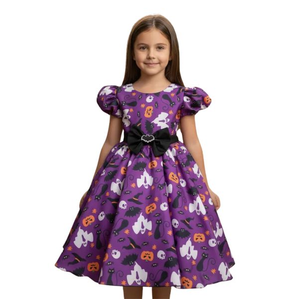 Vestido Infantil Juvenil Lilás Fantasia Halloween Festa Temática 