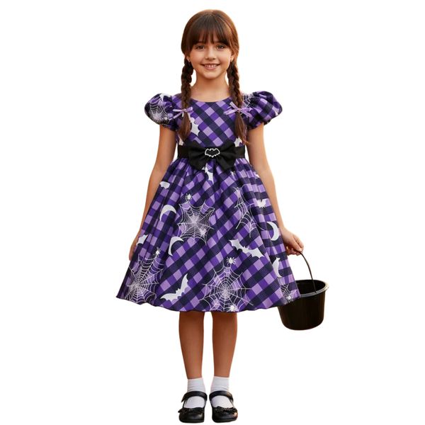Vestido Infantil Juvenil Roxo Fantasia Halloween Festa Temática 