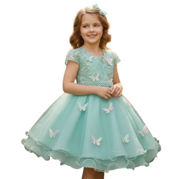 Vestido De Festa Verde Luxo Jardim Encantado Borboletas