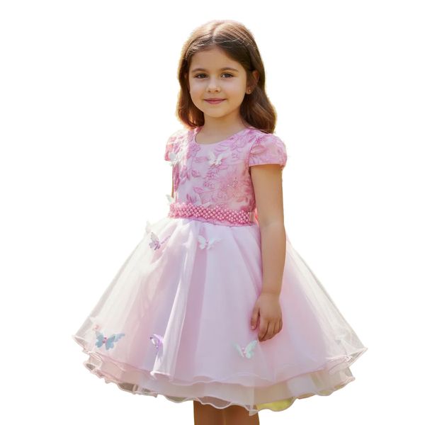 Vestido De Festa Rosa Luxo Jardim Encantado Borboletas 