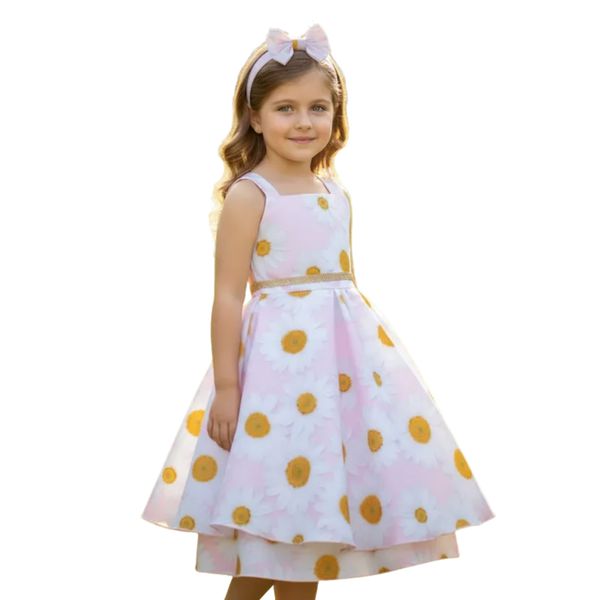 Vestido De Festa Juvenil Rosa Margaridas Curto Aniversário