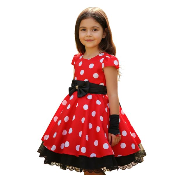 Vestido Infantil Minnie Luxo Com Presilha De Cabelo E Luva