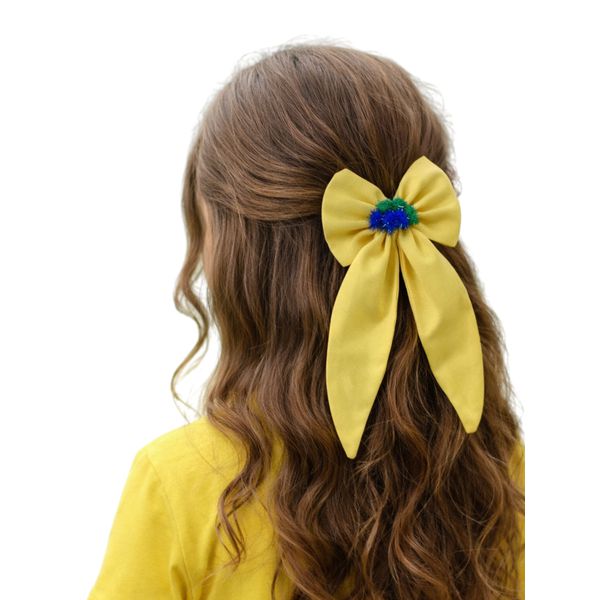 Laço De Cabelo Brasil Amarelo Pontas Dupla Presilha Infantil 