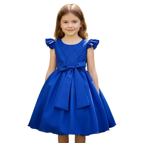 Vestido Infantil Azul Formatura Festas Manga Com Babado