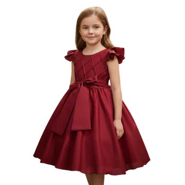 Vestido Infantil Marsala Formatura Festas Manga Com Babado 