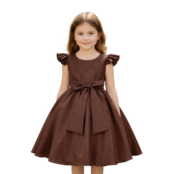 Vestido Infantil Marrom Formatura Festas Manga Com Babado