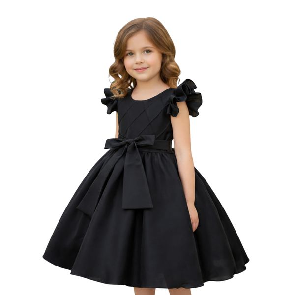 Vestido Infantil Preto Formatura Festas Manga Com Babado 
