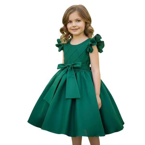 Vestido Infantil Verde Formatura Festas Manga Com Babado 