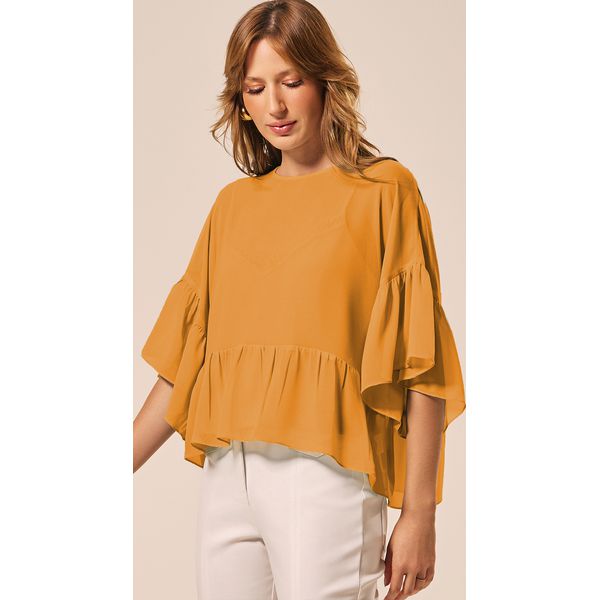 Blusa Manga 3/4 com Babado Amarelo