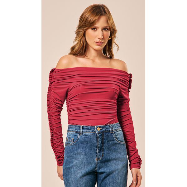 Body Ombro a Ombro em Malha Vermelho