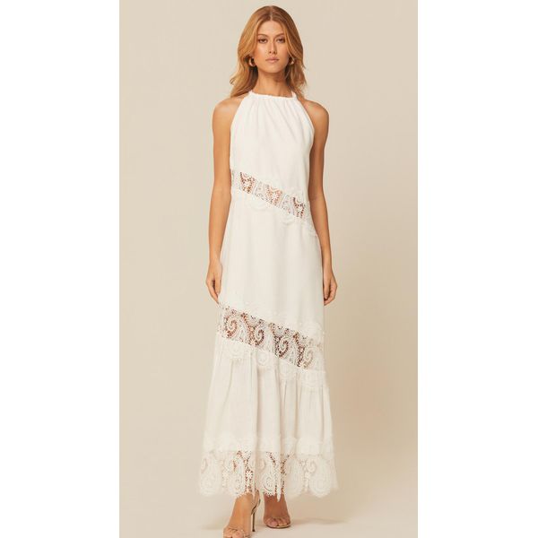 Vestido Longo com Detalhe em Renda Off