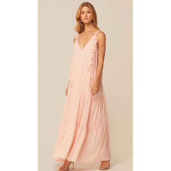 Vestido Longo com Decote V Rosa