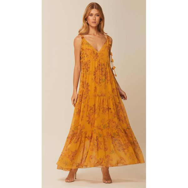 Vestido Longo com Decote V Amarelo