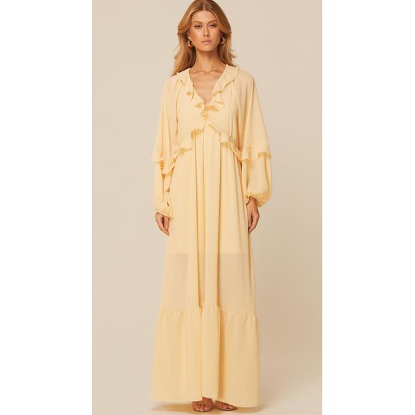 Vestido Longo com Babados Amarelo