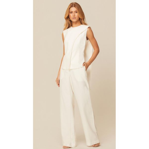 Calça Reta com Nervuras em Alfaiataria Branco