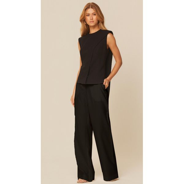 Calça Reta com Nervuras em Alfaiataria Preto