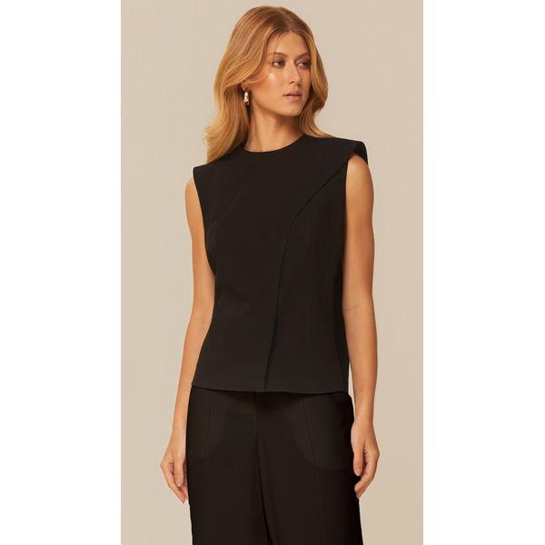 Blusa com Transpasse em Alfaiataria Preto