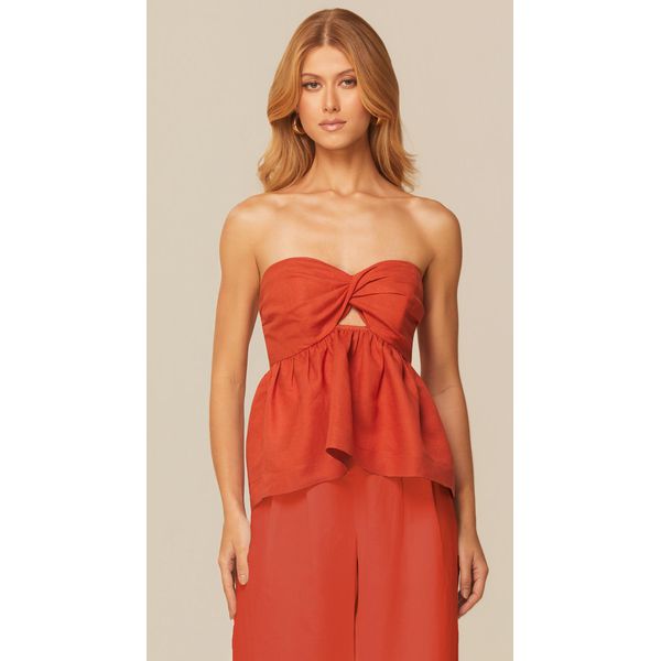 Blusa sem Alças em Viscolinho Terracota