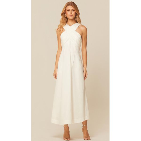 Vestido Midi sem Mangas em Linho Off 