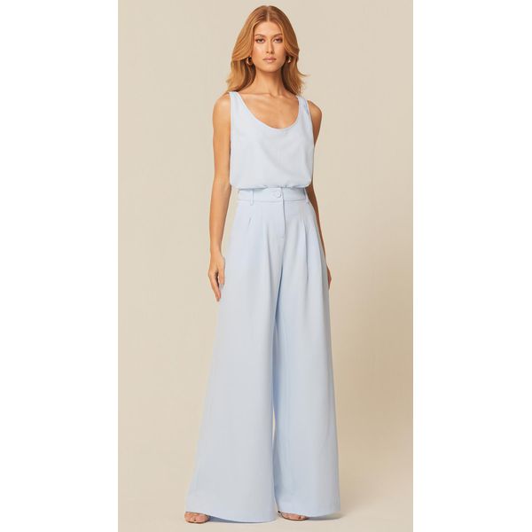 Calça Cintura Alta em Crepe Azul