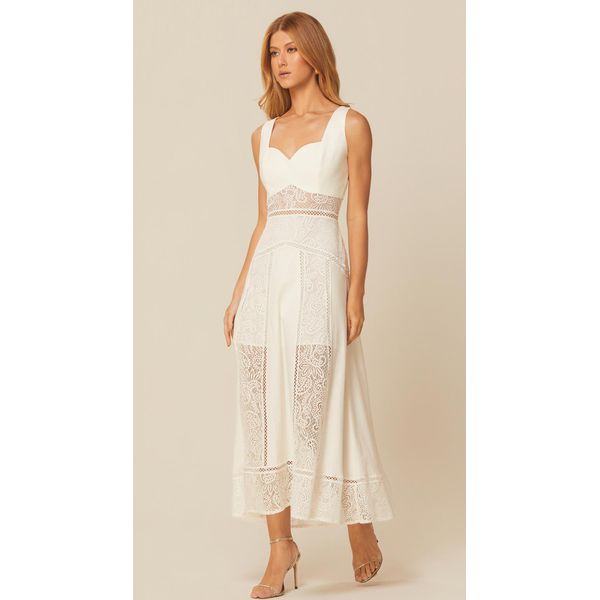 Vestido Midi Assimétrico com Renda Off