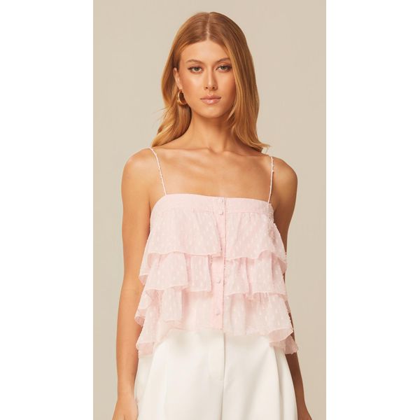 Blusa com Babados em Georgette Rosa