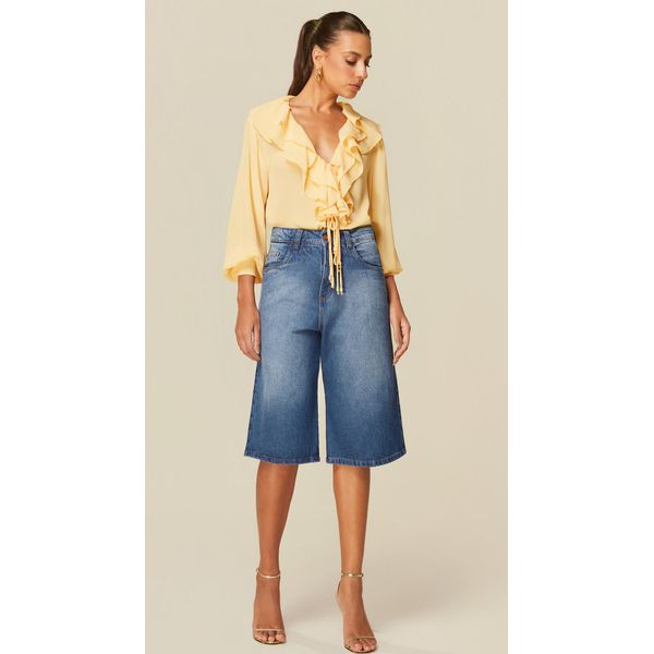 Bermuda Jeans Escuro Cintura Alta 