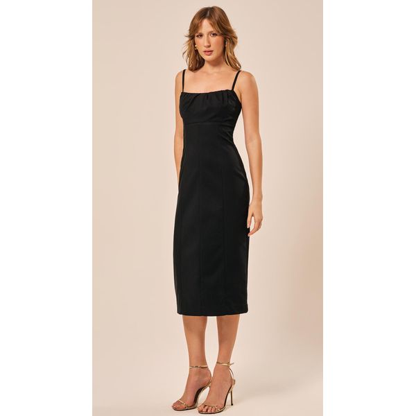 Vestido Midi Estruturado em Alfaiataria Preto