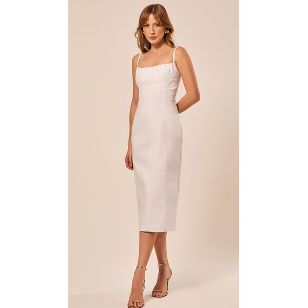 Vestido Midi Estruturado em Alfaiataria Branco 