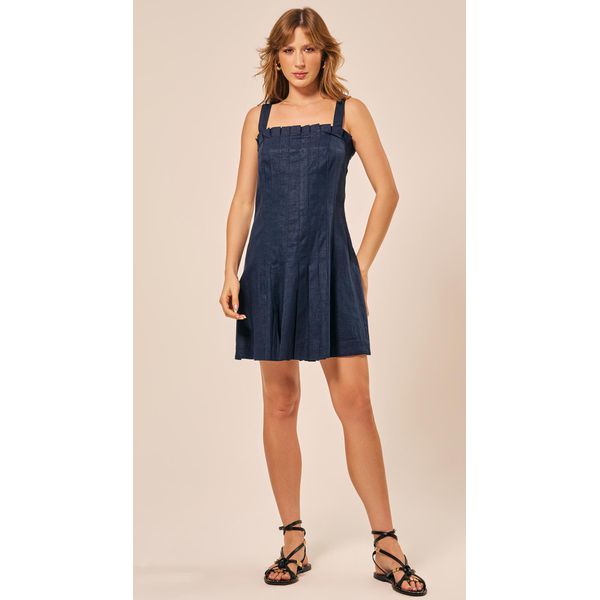 Vestido Curto de Linho Azul Marinho