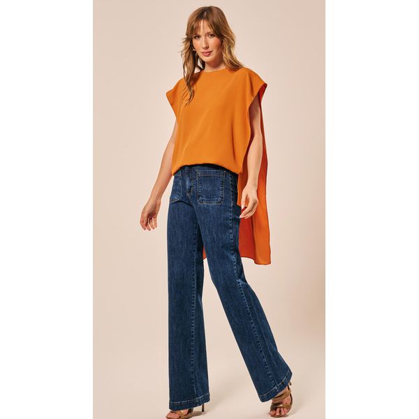 Blusa sem Mangas Assimétrica Laranja