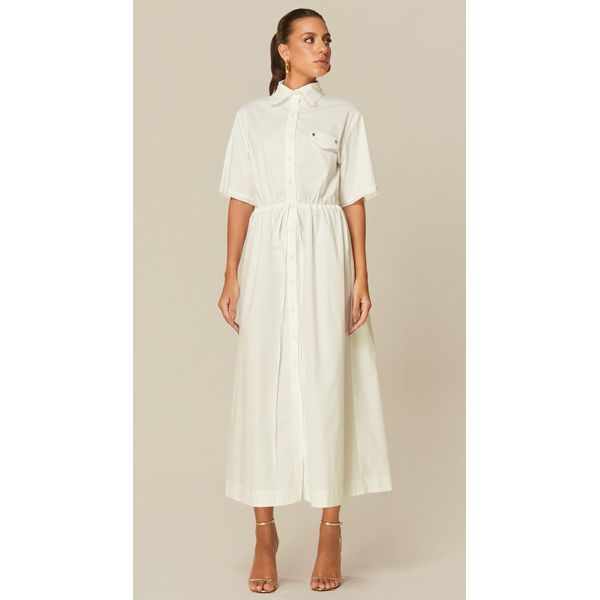 Vestido Midi Manga Curta Branco