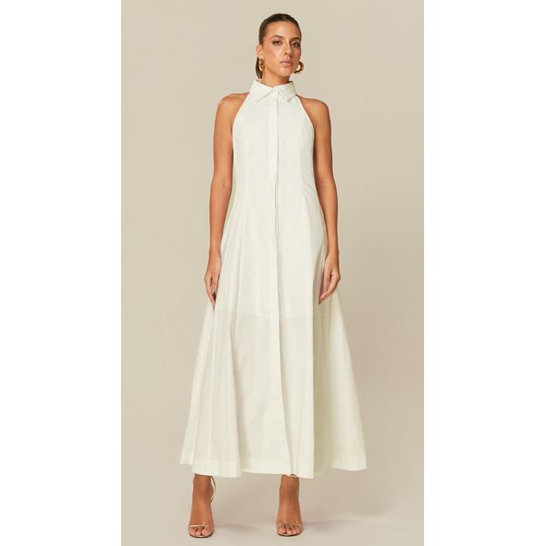 Vestido Midi com Gola Branco