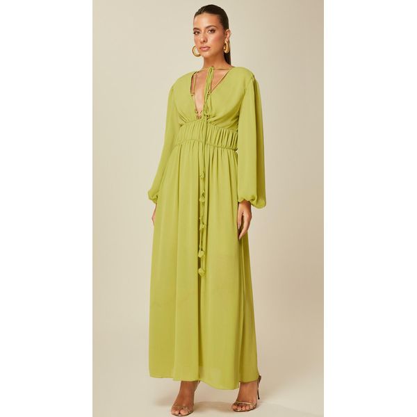 Vestido Midi com Decote V Verde
