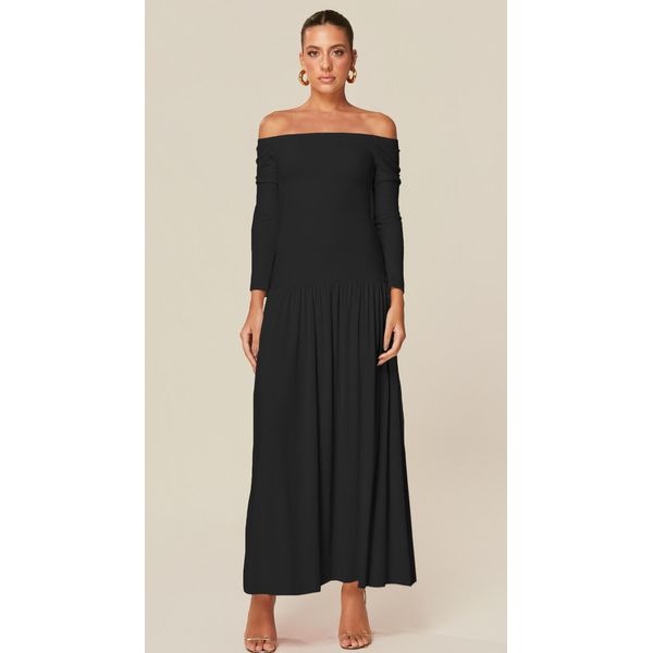 Vestido Ombro a Ombro em Malha Preto